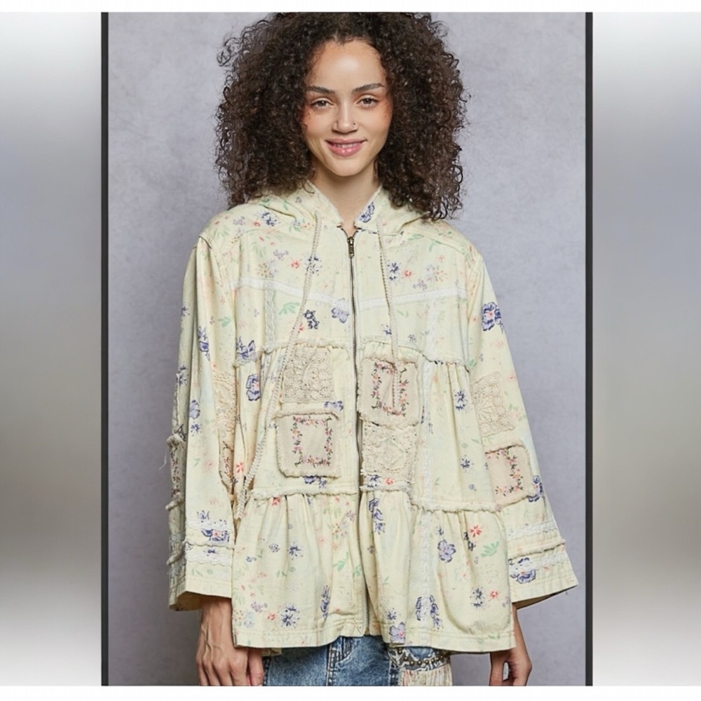 POL A-line Hoodie Top/Jacket with Embroidered Patches